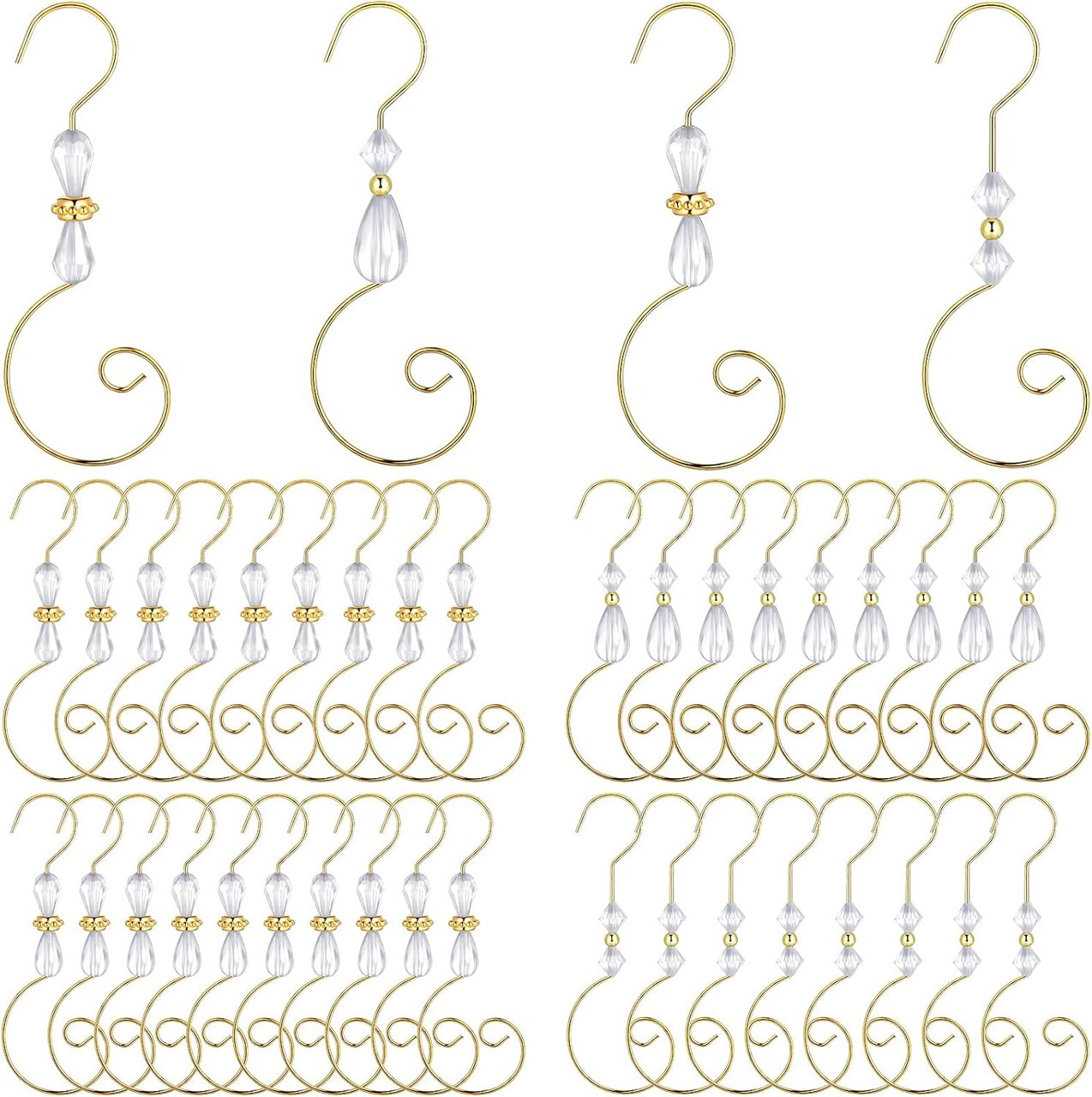 Christmas Ornament Hook Acrylic Wire Ornament Hook Christmas Acrylic Ornament Hook for Christmas Tree Ornament Hanger, Home Decor, 4 Styles (Gold Hook, Transparent Bead,72 Pieces)